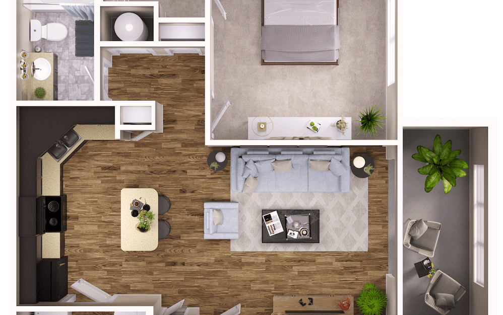 The Cooper - 1 bedroom floorplan layout with 1 bath and 643 square feet.