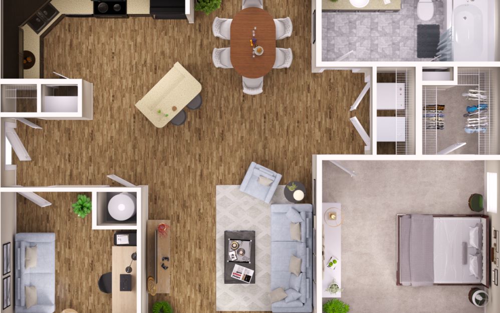 The Westcott Townhome - 2 bedroom floorplan layout with 1 bath and 960 square feet.